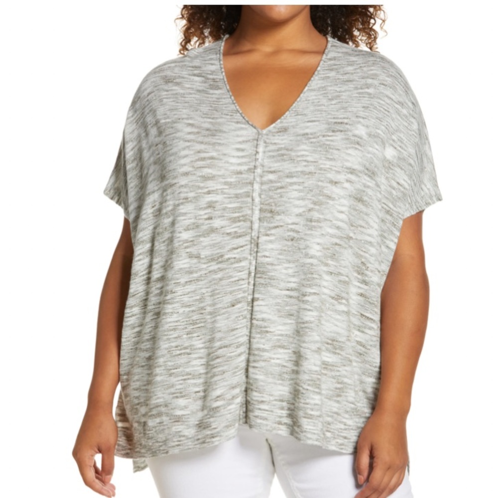 Caslon space dye popover short sleeve sweater. Size 3x/4x